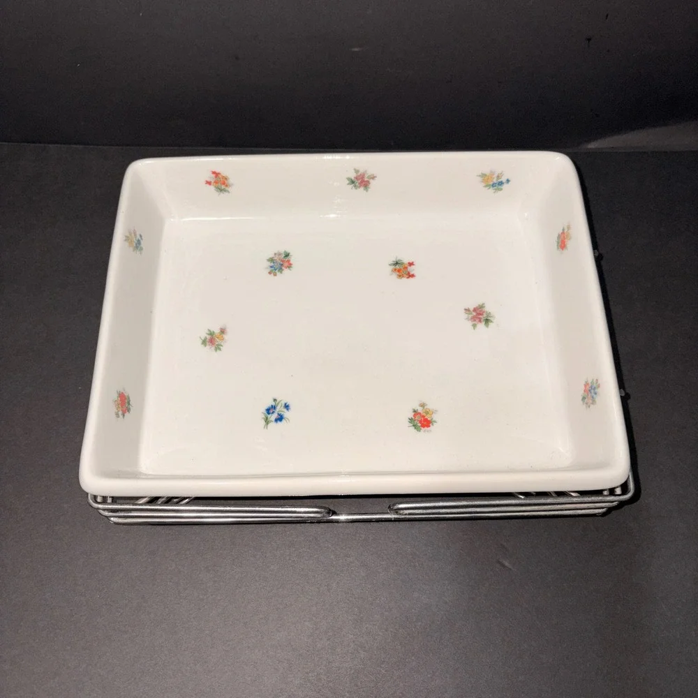 Wen Yuan Floral Casserole Dish with Rack and Candle Warmer 11.5